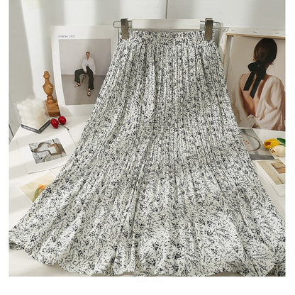 Korean Floral Printed Midi Pleated Skirt Style 25 One Size