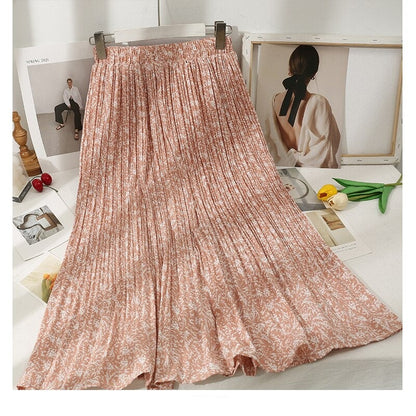 Korean Floral Printed Midi Pleated Skirt Style 2 One Size