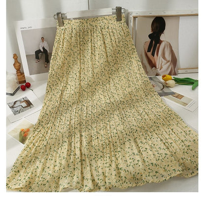 Korean Floral Printed Midi Pleated Skirt Style 3 One Size