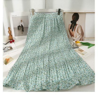 Korean Floral Printed Midi Pleated Skirt Style 6 One Size