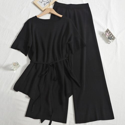 Women 2 Piece Korean Solid Set Black One Size