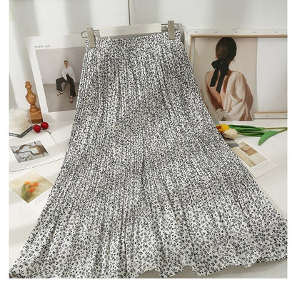 Korean Floral Printed Midi Pleated Skirt Style 8 One Size