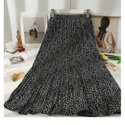 Korean Floral Printed Midi Pleated Skirt Style 9 One Size