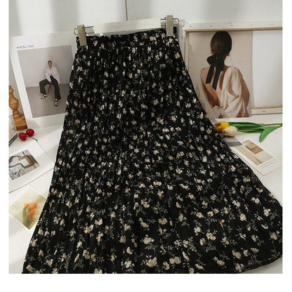 Korean Floral Printed Midi Pleated Skirt Style 11 One Size