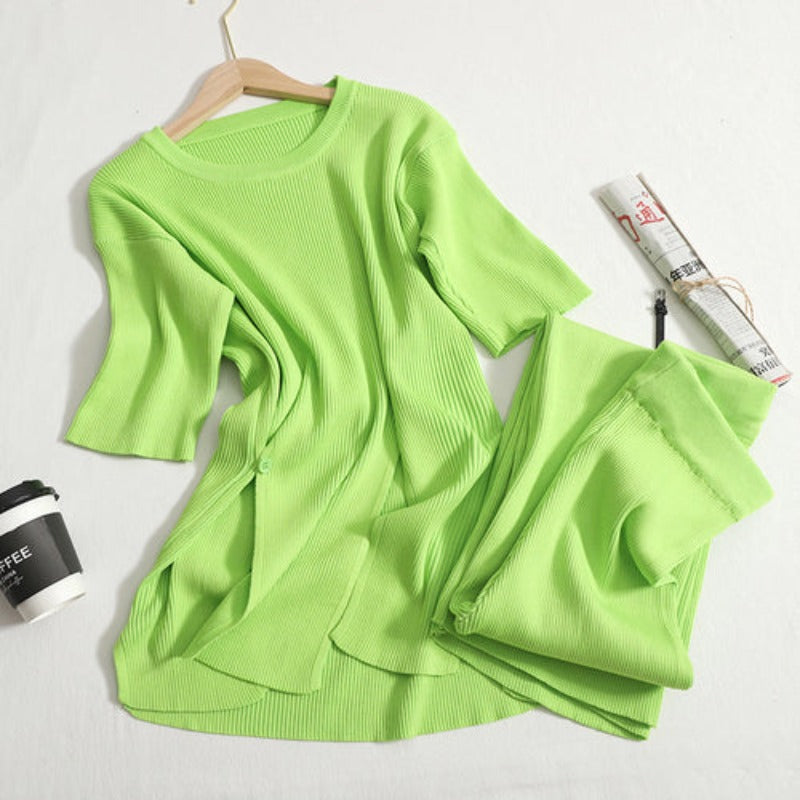 Loose Solid Split Knitted Sweater Set