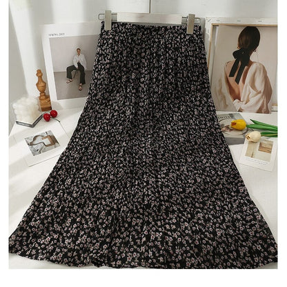 Korean Floral Printed Midi Pleated Skirt Style 16 One Size