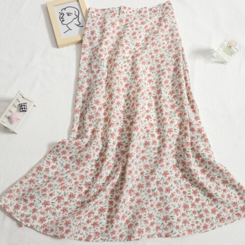 Korean Floral Printed Long Skirt For Women