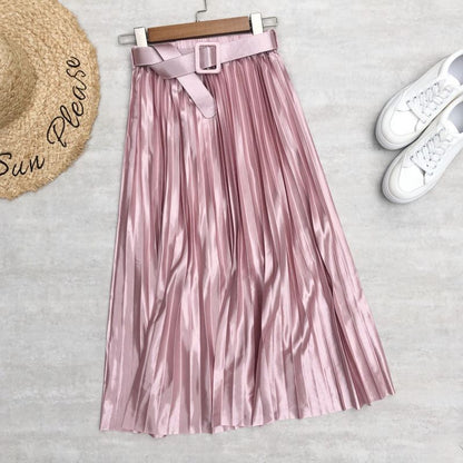 Solid Satin Pleated Skirt For Women