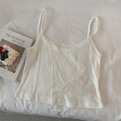 Camisole Vintage Short Tops For Women White Design One Size