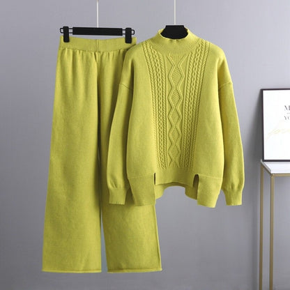 Oversized Knitted Sweater And Wide Leg Pants For Women