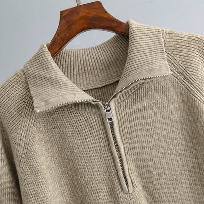 Zipper Turtleneck Thick Knitted Sweater Dress